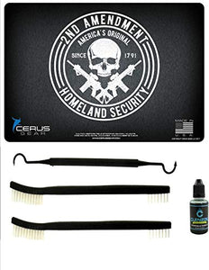 EDOG 2nd Ammendment 5 PC Cerus Gear Heavy Duty Pistol Cleaning 12x17 Padded Gun-Work Surface Protector Mat Solvent & Oil Resistant & 3 PC Cleaning Essentials & Clenzoil