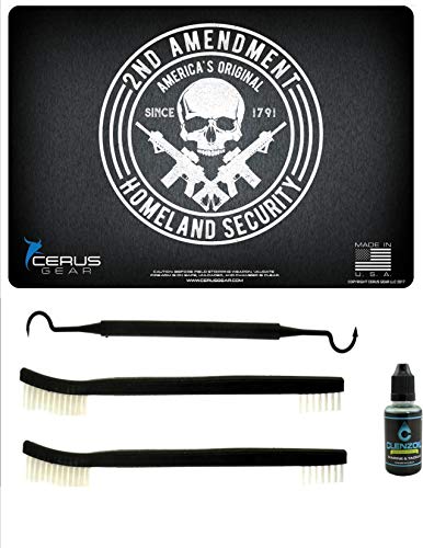EDOG 2nd Ammendment 5 PC Cerus Gear Heavy Duty Pistol Cleaning 12x17 Padded Gun-Work Surface Protector Mat Solvent & Oil Resistant & 3 PC Cleaning Essentials & Clenzoil