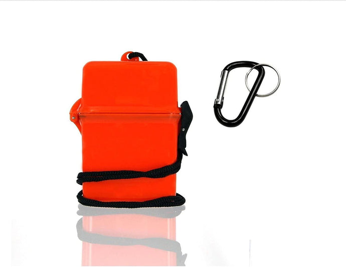 EDOG ORANGE TRAVEL / SURVIVAL WATERPROOF DRY “O” BOX LANYARD BINER & ICE CARD