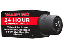 Load image into Gallery viewer, 4 Security Camera Video System Decal Stickers 6&quot;x3&quot; CCTV Live Internet Transmission Digital Recording &amp; Audio Deterrence Warning Sticker Decals Commercial Grade “Leave No Doubt 24 Hr Surveillance”