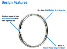 Load image into Gallery viewer, 4 Two Inch (2&quot;) Extra Large Split Ring Key Rings Great for Multiple Keys, Key Fobs &amp; XL Gear Janitor Contractors, Warehouse Managers, Apartment, Heavy Duty Nickel Plated Key Holder &amp; Organizer