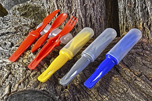 EDOG 3 in 1 Compact Camping, Survival Picnic & Travel Plastic Eating Utensil set, includes Knife, Fork & Spoon. Ships in Assorted Colors