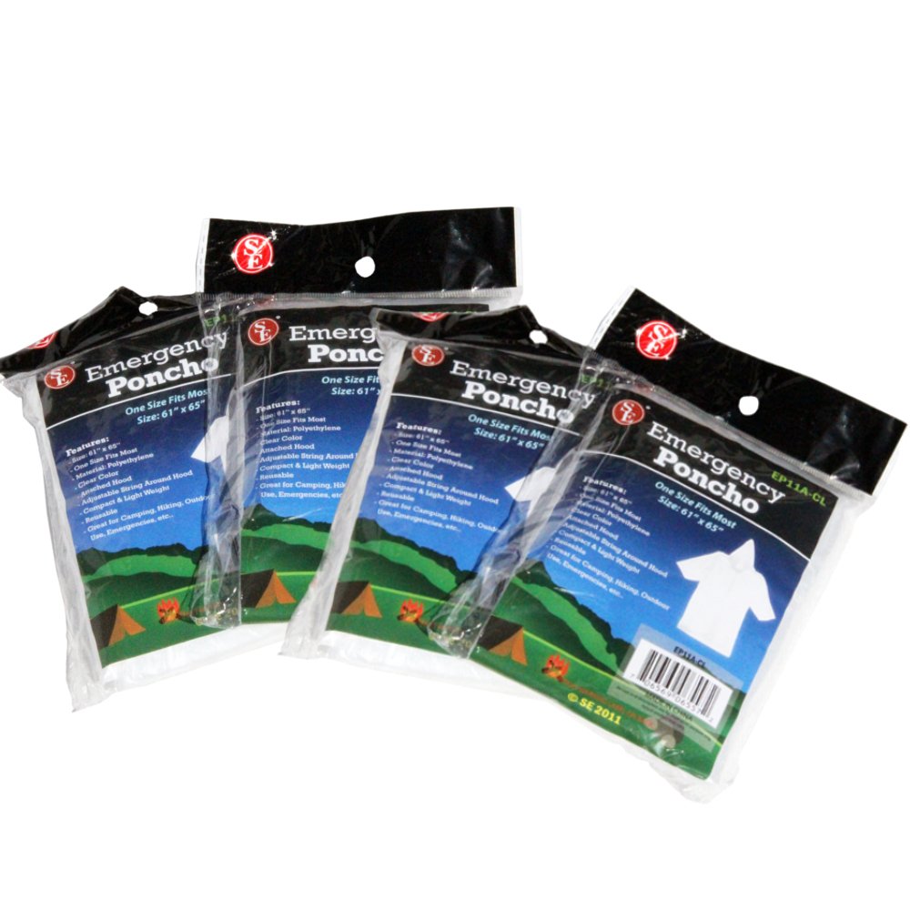 Emergency Clear Rain Poncho 3mil PVC : ( Pack of 4 Pcs )