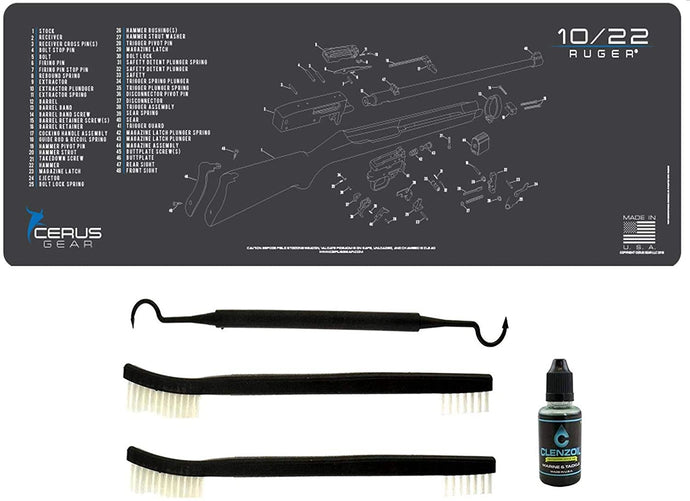 EDOG Ruger 10/22 5 Pc Cerus Gear Schematic (Exploded View) Heavy Duty Rifle Cleaning 12”x36” Padded Gun-Work Surface Protector Mat Solvent & Oil Resistant & 4 Pc Cleaning Essentials