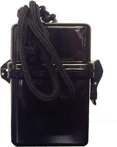 Black Waterproof Cigarette Pack Case (Spills & Splashes), with BIC Lighter & Bonus RFID Protection Credit Card Sleeve! - Travel Beach Pool Boating & Camping Hard ABS Plastic Lanyard & Carabiner