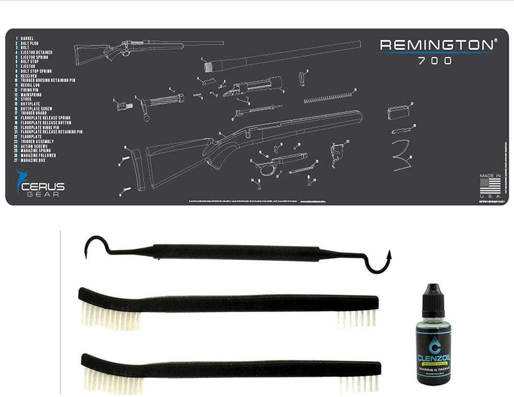 EDOG Remington 700 5 Pc Schematic (Exploded View) Heavy Duty Rifle Cleaning 12”x 36” Padded Gun-Work Surface Protector Mat Solvent & Oil Resistant & 4 Pc Cleaning Essentials