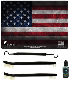 EDOG U.S. Flag 5 PC Cerus Gear American Heavy Duty Pistol Cleaning 12x17 Padded Gun-Work Surface Protector Mat Solvent & Oil Resistant & 3 PC Cleaning Essentials & Clenzoil, Made in The USA