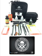Load image into Gallery viewer, RangeMaster Elite EDC Bag Gun Cleaning Kit- 2nd Ammendment Honor &amp; Pride Pistol ProMat, with Hoppes Gun Oil No.9 Solvent &amp; Patches Clenzoil CLP 10 Pc Cleaning Accessories Set
