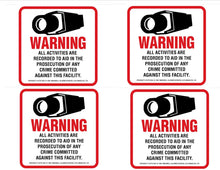 Load image into Gallery viewer, 4 Security Camera Video Surveillance System Decal Stickers 4&quot; x 4&quot; CCTV Warning Sticker Decals Commercial Grade Scratch &amp; Fade Resistant – Surface Mounting to Your Windows Doors &amp; Gates