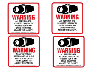 4 Security Camera Video Surveillance System Decal Stickers 4" x 4" CCTV Warning Sticker Decals Commercial Grade Scratch & Fade Resistant – Inside Mounting to Your Glass Windows & Doors