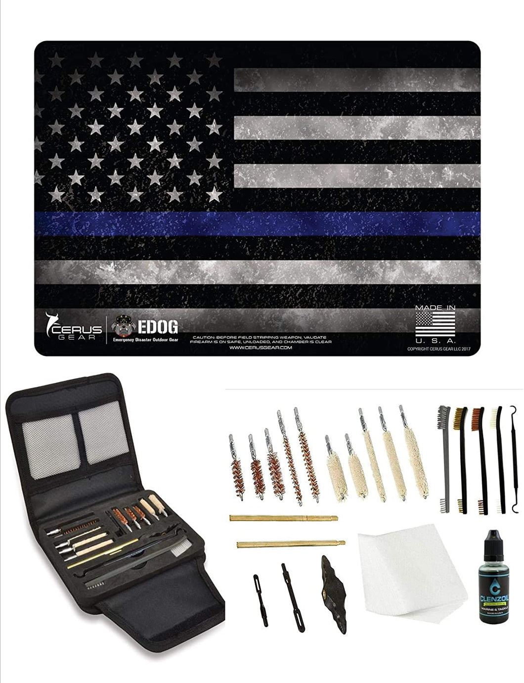 EDOG Gunslinger 20 PC Gun Cleaning Kit - Pistol Mat Thin Blue Line Law Enforcement Handgun Honor & Pride Pistol Mat & Gunslinger .22 .38 .357 9MM .45 Gun Cleaning Kit