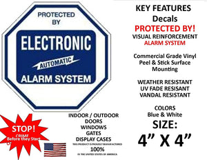 4 Home Security Alarm System Window Warning Decal Stickers - 4x4 In. Surface Mount Commercial Grade Vinyl Scratch & Fade Resistant Window Door Display Case Burglar Deterrence Sticker Decals