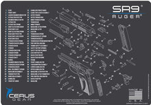 Load image into Gallery viewer, EDOG Ruger SR9 5 PC Cerus Gear Schematic (Exploded View) Heavy Duty Pistol Cleaning 12x17 Padded Gun-Work Surface Protector Mat Solvent &amp; Oil Resistant &amp; 3 PC Cleaning Essentials &amp; Clenzoil