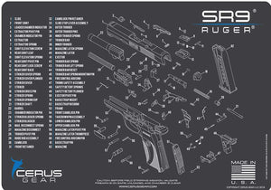 EDOG Ruger SR9 5 PC Cerus Gear Schematic (Exploded View) Heavy Duty Pistol Cleaning 12x17 Padded Gun-Work Surface Protector Mat Solvent & Oil Resistant & 3 PC Cleaning Essentials & Clenzoil