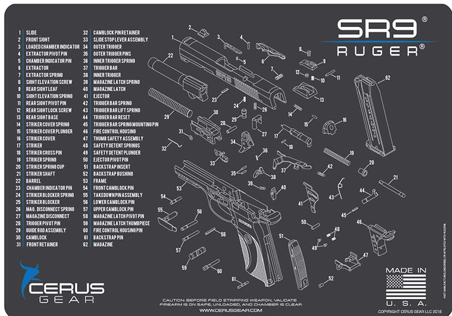 EDOG Beretta 92 Schematic Gun Cleaning Mat - 12x17 Inch Exploded View Pistol Mat Solvent Resistant