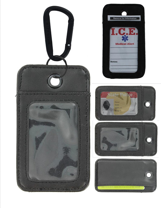 EDOG EDC / TACTICAL 100% LEATHER KEY CHAIN WALLET WITH CARABINER & I.C.E. CARDS