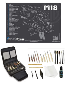 EDOG Gunslinger 20 PC Gun Cleaning Kit - Pistol Mat Compatible with Sig Sauer M18 - Schematic (Exploded View) Mat, Gunslinger Universal .22 .38 .357 9mm .40 & .45 Caliber Kit