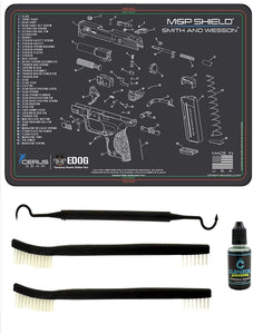 EDOG USA Compatible for Smith & Wesso M&P Shield - 5 PC Schematic (Exploded View) Pistol Cleaning Padded Gun-Work Surface Protector Mat Solvent & Oil Resistant & 3 PC Cleaning Essentials & Clenzoil