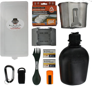 EDOG Backpackers Compact Kitchen - Esbit Stove, Spork, Fuel. UCO, Canteen & Cup