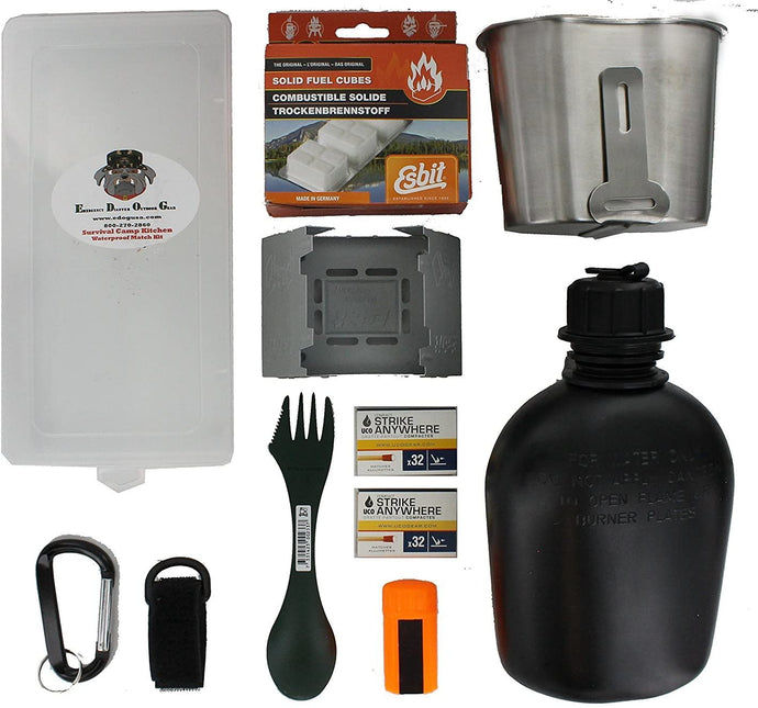 EDOG Backpackers Compact Kitchen - Esbit Stove, Spork, Fuel. UCO, Canteen & Cup