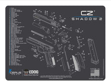 Load image into Gallery viewer, RangeMaster Elite EDC Bag Gun Cleaning Kit- Compatible for CZ Shadow 2 - Schematic Mat (Exploded View) with Hoppes Gun Oil No.9 Solvent &amp; Patches Clenzoil CLP 10 Pc Cleaning Accessories Set