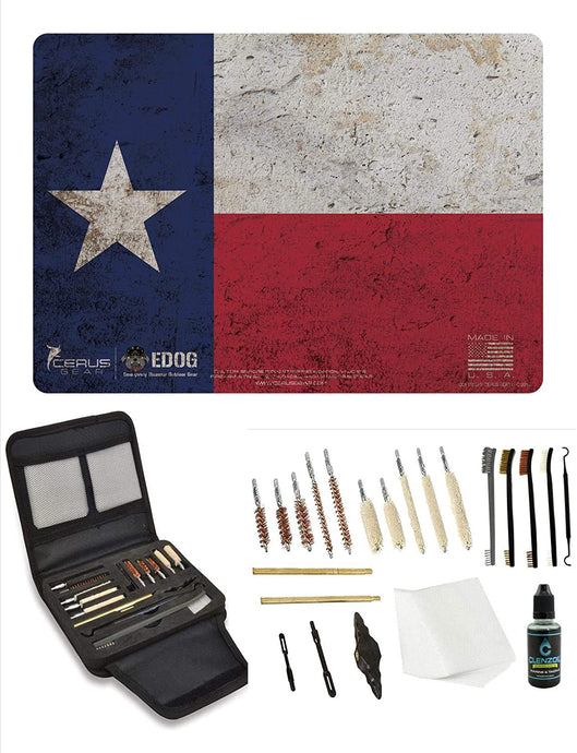 EDOG Gunslinger 20 PC Gun Cleaning Kit - Pistol Mat Texas Lone Star State Flag Handgun Honor & Pride Pistol Mat & Gunslinger .22 .38 .357 9MM .45 Gun Cleaning Kit