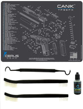 Load image into Gallery viewer, EDOG Canik TP9 SFX 5 PC Cerus Gear Schematic (Exploded View) Heavy Duty Pistol Cleaning 12x17 Padded Gun-Work Surface Protector Mat Solvent &amp; Oil Resistant &amp; 3 PC Cleaning Essentials &amp; Clenzoil