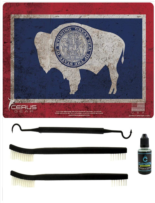 EDOG Wyoming State Pride Flag 5 PC Heavy Duty Pistol Cleaning 12x17 Padded Gun-Work Surface Protector Mat Solvent & Oil Resistant & 3 PC Cleaning Essentials & Clenzoil