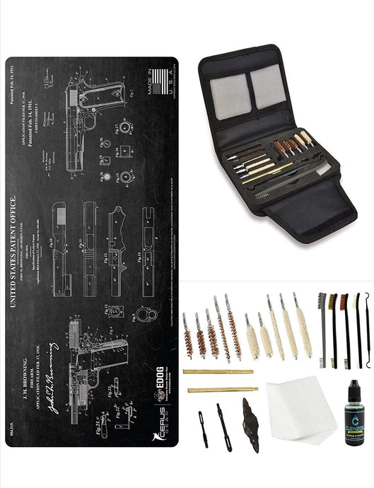 EDOG Gunslinger 20 PC Gun Cleaning Kit - Pistol Mat Compatible with Browning Original 1911 Patent - Schematic (Exploded View) Mat, Gunslinger Universal .22 .38 .357 9mm .40 & .45 Caliber Kit
