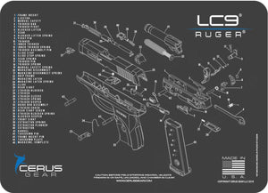 EDOG Ruger LC9 5 PC Cerus Gear Schematic (Exploded View) Heavy Duty Pistol Cleaning 12x17 Padded Gun-Work Surface Protector Mat Solvent & Oil Resistant & 3 PC Cleaning Essentials & Clenzoil