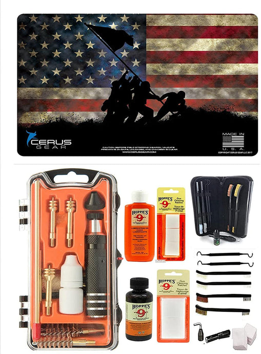 EDOG USA Outlaw 28 Pc Pistol Cleaning Kit - Iwo Jima Memorial U.S.M.C. Honor & Pride Pistol ProMat, Calibers 9MM to .45 & Tac Pak Pistol Cleaning Essentials Kit