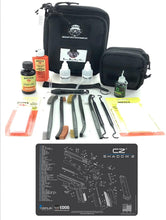 Load image into Gallery viewer, RangeMaster Elite EDC Bag Gun Cleaning Kit- Compatible for CZ Shadow 2 - Schematic Mat (Exploded View) with Hoppes Gun Oil No.9 Solvent &amp; Patches Clenzoil CLP 10 Pc Cleaning Accessories Set