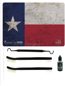 EDOG Texas State Flag 5 PC Cerus Gear Heavy Duty Pistol Cleaning 12x17 Padded Gun-Work Surface Protector Mat Solvent & Oil Resistant & 3 PC Cleaning Essentials & Clenzoil, Made in The USA
