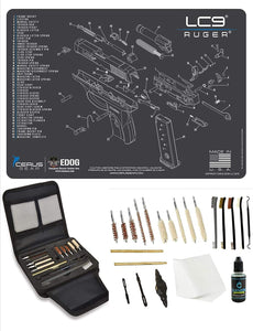 EDOG Gunslinger 20 PC Gun Cleaning Kit - Pistol Mat Compatible with Ruger LC9 - Schematic (Exploded View) Mat, Gunslinger Universal .22 .38 .357 9mm .40 & .45 Caliber Kit