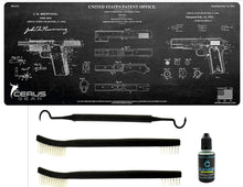 Load image into Gallery viewer, Ultimate 1911 Collectors/Owners Patent Drawing 12x27 Heavy Duty Gun Cleaning Mat &amp; EDOG 4PC Cleaning Kit
