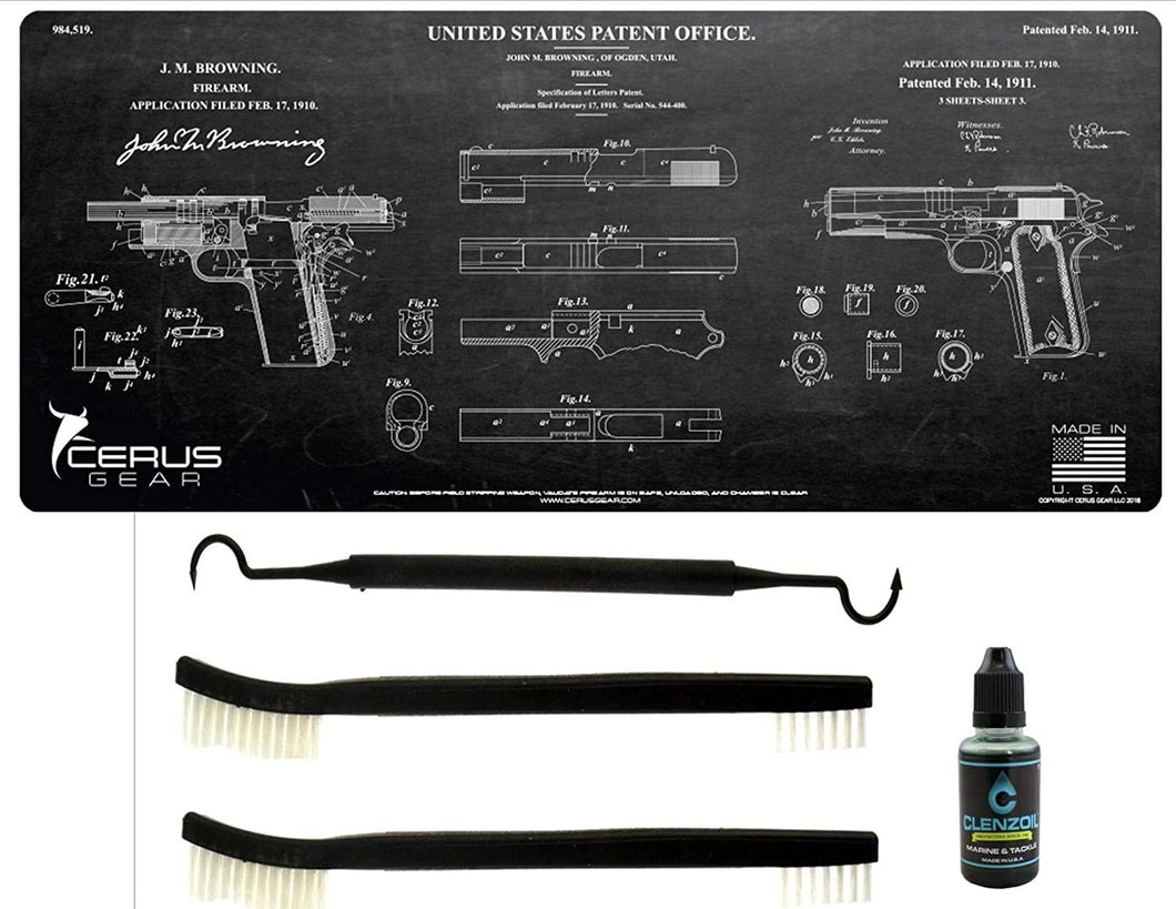Ultimate 1911 Collectors/Owners Patent Drawing 12x27 Heavy Duty Gun Cleaning Mat & EDOG 4PC Cleaning Kit