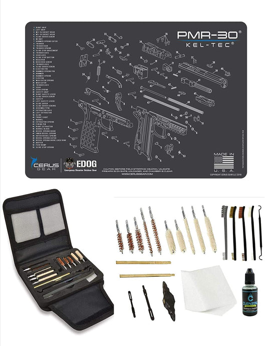 EDOG Gunslinger 20 PC Gun Cleaning Kit - Pistol Mat Compatible with Keltec PMR-30 - Schematic (Exploded View) Mat, Gunslinger Universal .22 .38 .357 9mm .40 & .45 Caliber Kit
