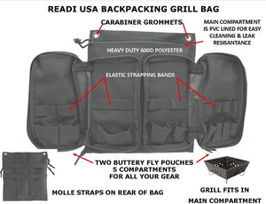Portable Folding Barbecue Grill Stove Bag & SE BG107 Stove Bar-B-Que Grill Kits | Molle Straps | Carabiner Hooks | Backpacking | Hiking |Tail Gate Cooking (Deluxe Bag ONLY)