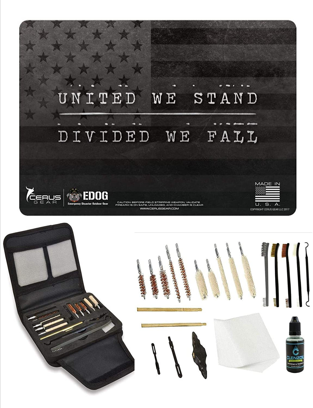 EDOG Gunslinger 20 PC Gun Cleaning Kit - Pistol Mat United We Stand Honor & Pride Pistol ProMat, Gunslinger .22 .38 .357 9MM .45- Range, Field & Bench Handgun Cleaning Essentials Kit