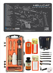 EDOG USA Outlaw 28 Pc Pistol Cleaning Kit - Compatible for Springfield Armory Hellcat - Schematic (Exploded View) Mat, Calibers 9MM to .45 & Tac Pak Pistol Cleaning Essentials Kit