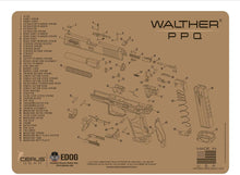 Load image into Gallery viewer, Walther PPQ Gun Cleaning Mat - Tan Schematic (Exploded View) Diagram Compatible with Walther PPQ TAN Series Pistol 3 mm Padded Pad Protect Your Firearm Magazines Bench Surfaces Gun Oil Resistant