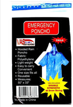 Load image into Gallery viewer, VAS First Response Rain Poncho | 4 Pack | 5 Mil Double Strength Hood | 3mil | Adult &amp; Child Sizes