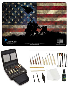 EDOG Gunslinger 20 PC Gun Cleaning Kit - Pistol Mat Iwo Jima Memorial U.S.M.C. Handgun Honor & Pride Pistol ProMat, Gunslinger .22 .38 .357 9MM .45-20 PC & Tac Book andgun Cleaning Essentials Set