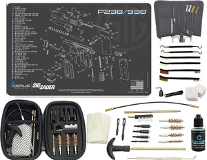 EDOG Premier 30 Pc Gun Cleaning System - Compatible with Sig Sauer P238 - Schematic (Exploded View) Mat, Range Warrior Universal .22 9mm - .45 Kit & Tac Book Accessories Set