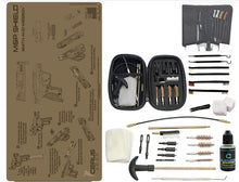 Load image into Gallery viewer, EDOG Premier 30 Pc Gun Cleaning System - Compatible with S&amp;W M&amp;P Shield - Tan - Schematic (Exploded View) Mat, Range Warrior Universal .22 9mm - .45 Kit &amp; Tac Book Accessories Set