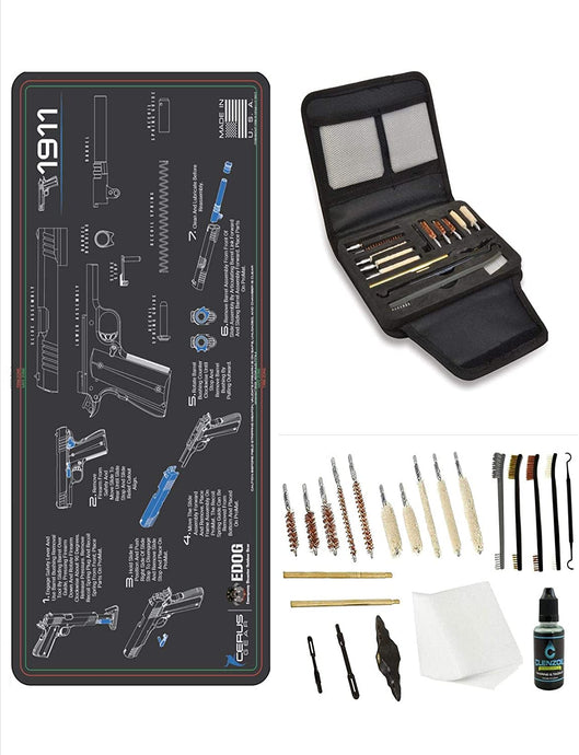 EDOG Gunslinger 20 PC Gun Cleaning Kit - Pistol Mat Compatible with 1911 - Instructional Step by Step Pistol Mat, Gunslinger Universal .22 .38 .357 9mm .40 & .45 Caliber Kit