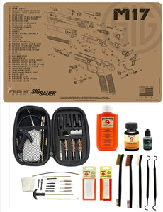 Range Warrior 27 Pc Gun Cleaning Kit - Compatible with Sig Sauer M17 Tan Flat Dark Earth - Schematic (Exploded View) Mat .22 9mm - .45 Kit