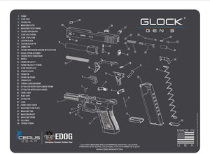 EDOG Premier 30 Pc Gun Cleaning System - Compatible with Gen 3 - Schematic (Exploded View) Mat, Range Warrior Universal .22 9mm - .45 Kit & Tac Book Accessories Set