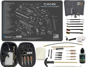 EDOG Premier 30 Pc Gun Cleaning System - Compatible with Canik TP9 Elite Combat - Schematic (Exploded View) Mat, Range Warrior Universal .22 9mm - .45 Kit & Tac Book Accessories Set