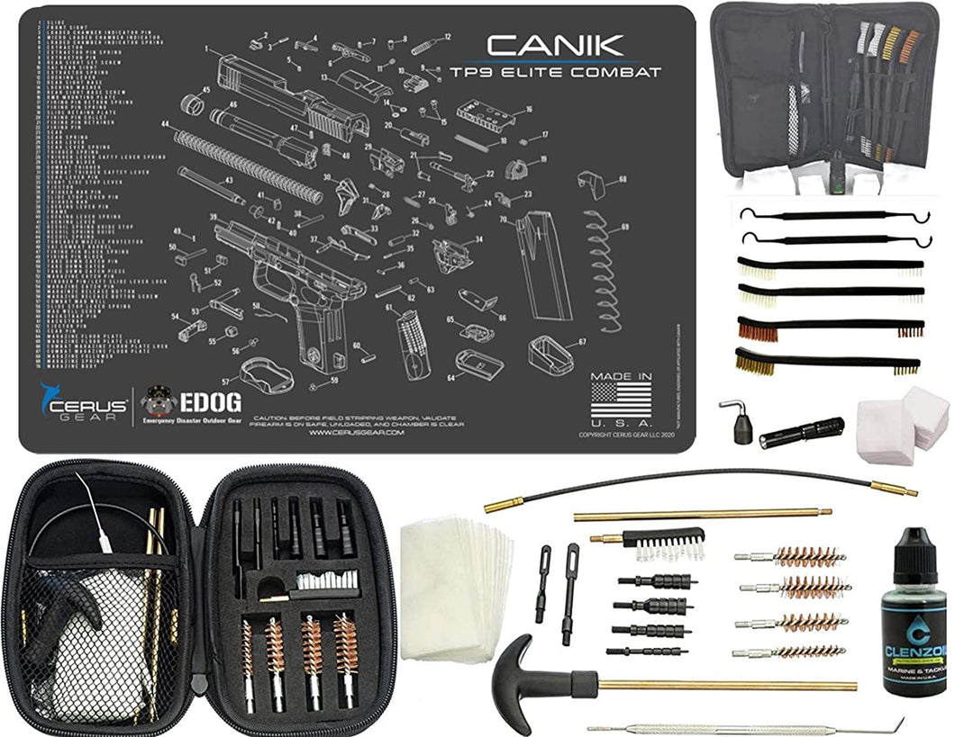 EDOG Premier 30 Pc Gun Cleaning System - Compatible with Canik TP9 Elite Combat - Schematic (Exploded View) Mat, Range Warrior Universal .22 9mm - .45 Kit & Tac Book Accessories Set